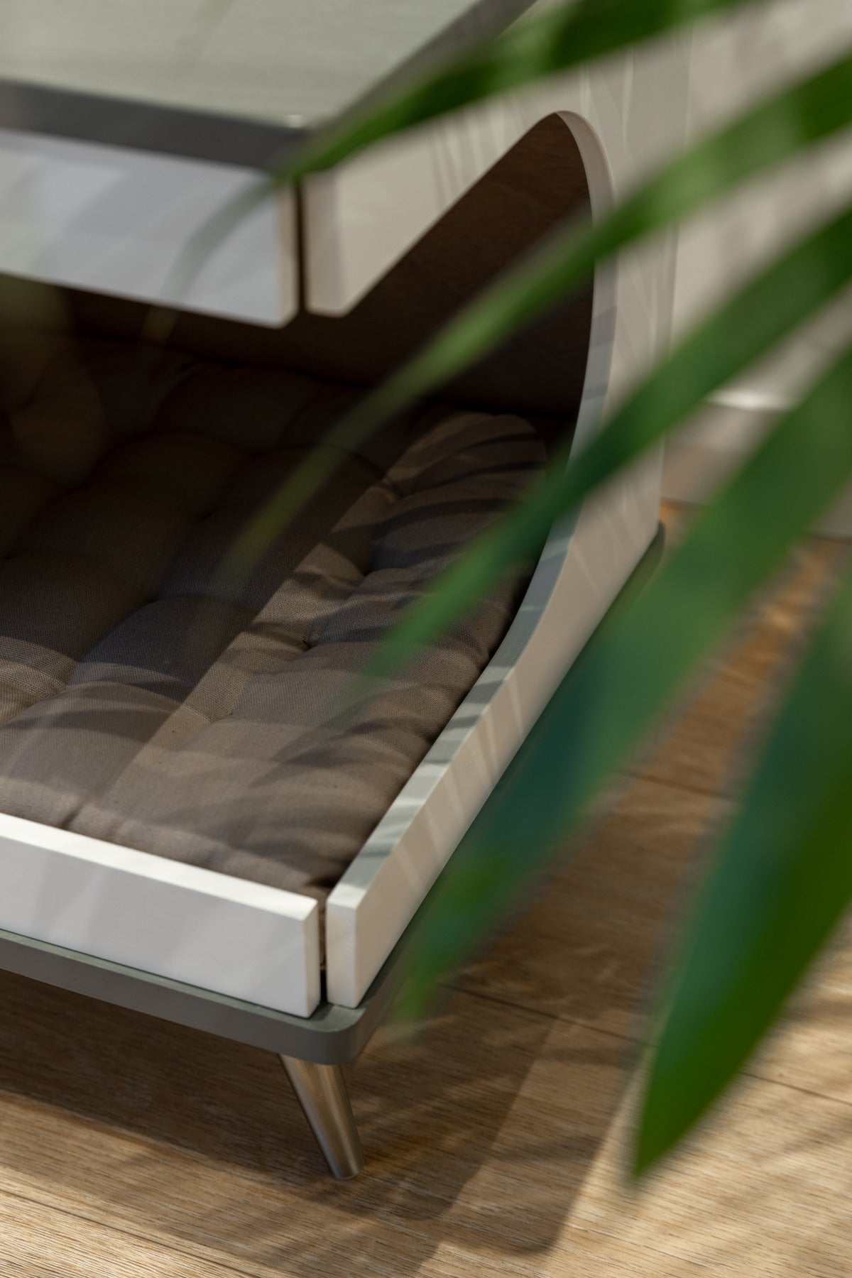 Okoume Wood Cat House Bed — Grey