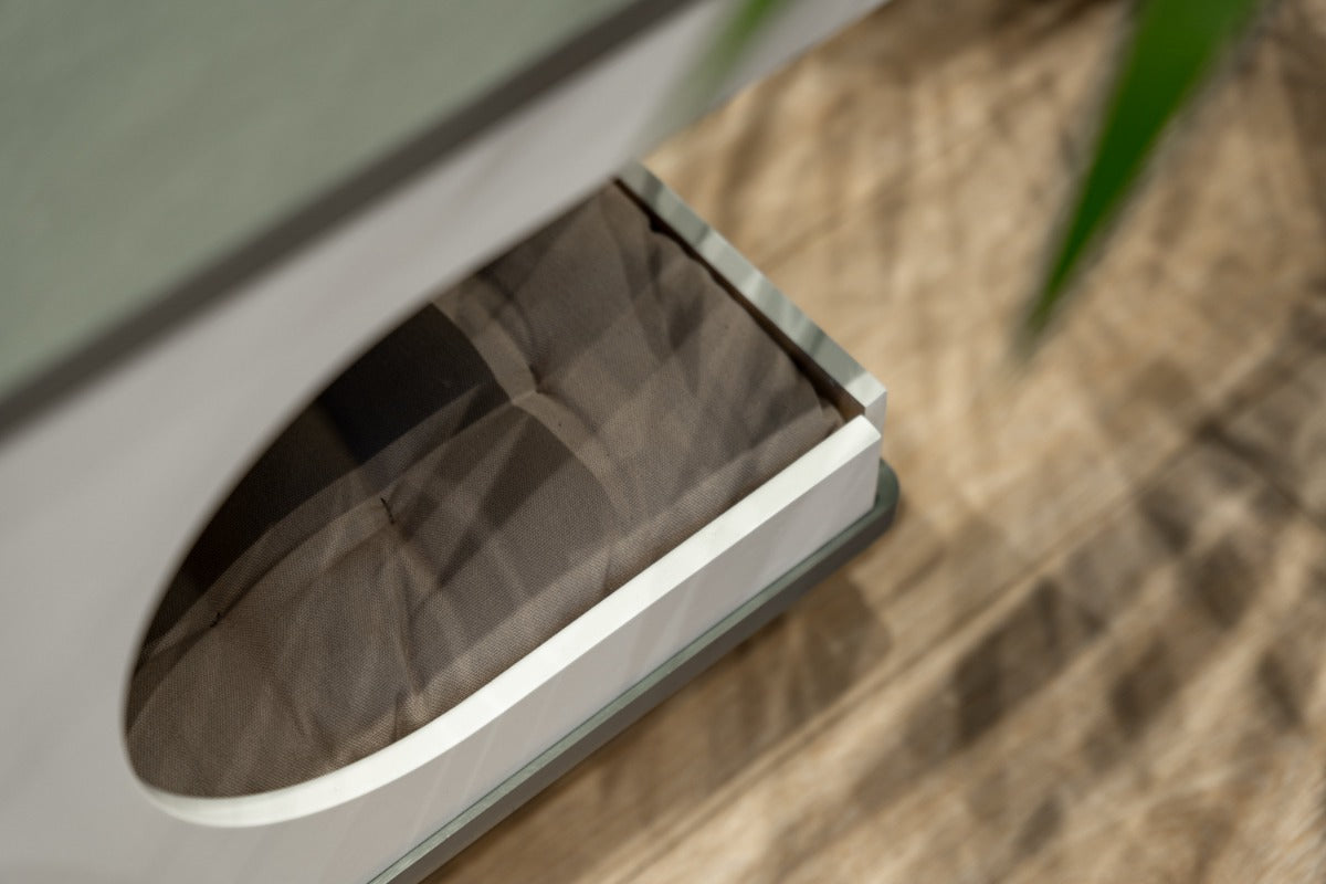 Okoume Wood Cat House Bed — Grey