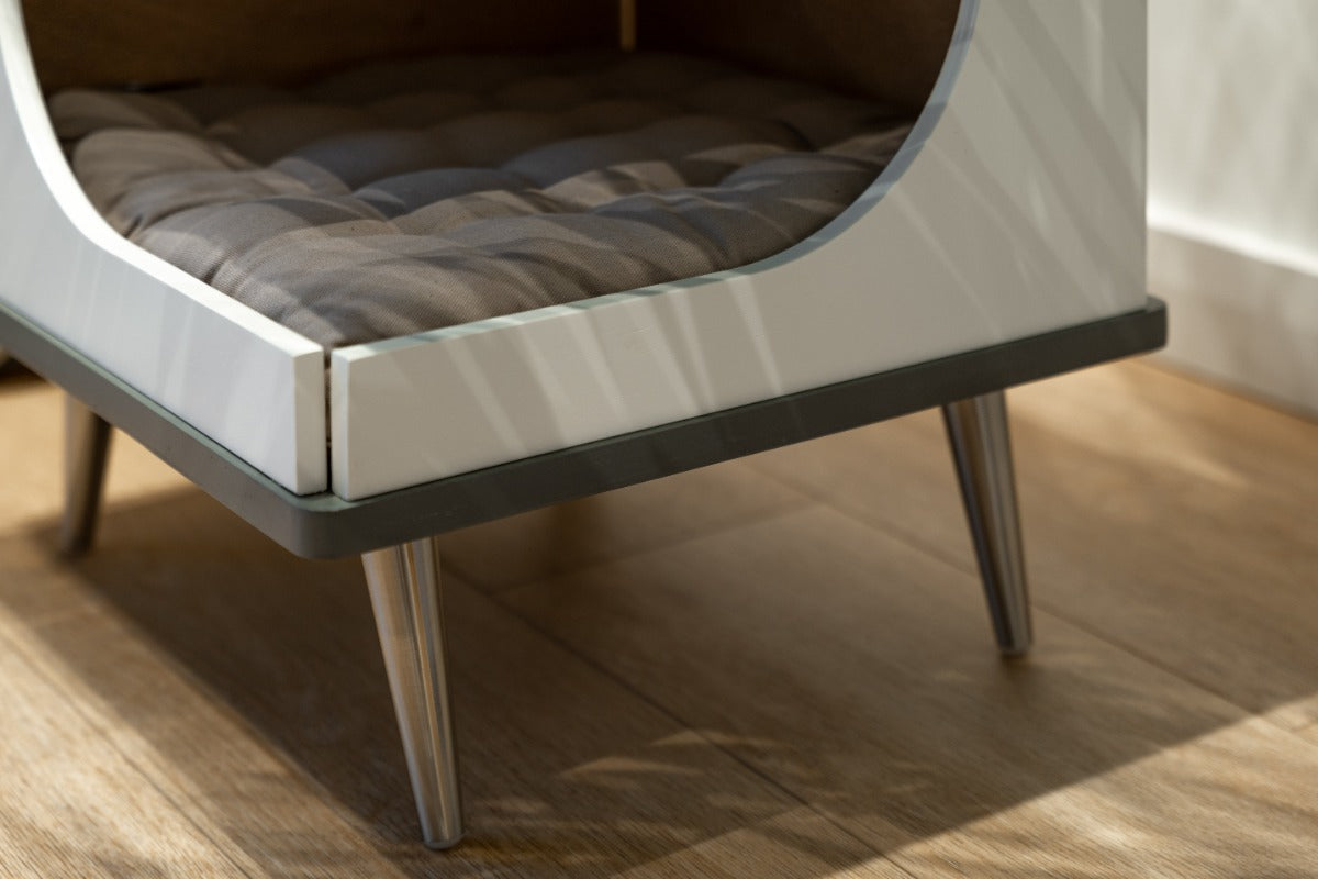Okoume Wood Cat House Bed — Grey