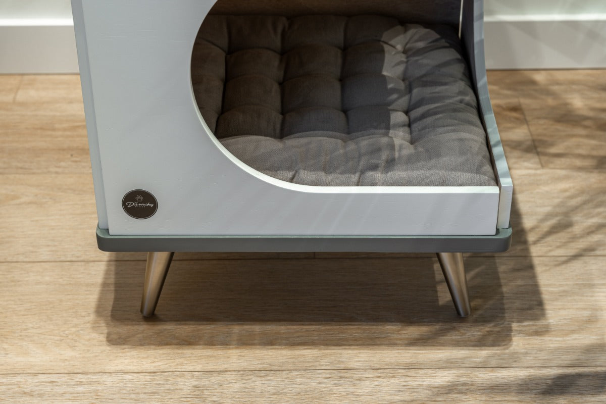 Okoume Wood Cat House Bed — Grey