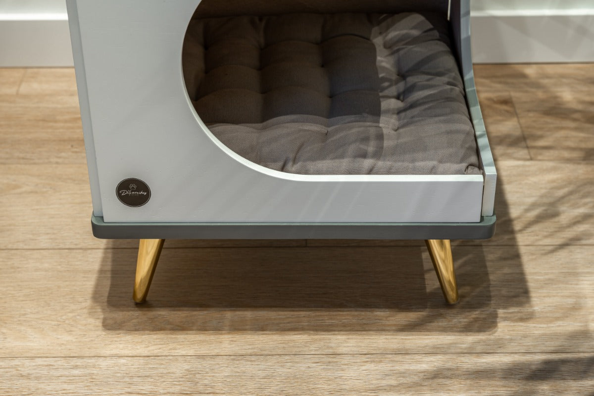 Okoume Wood Cat House Bed — Grey