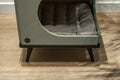 Okoume Wood Cat House Bed — Olive & Black